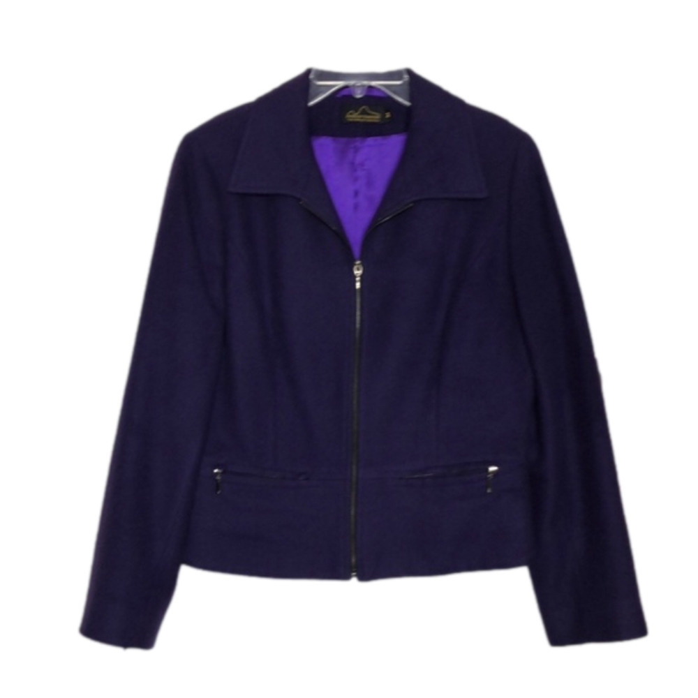 ANDEAN TRADITION - Alpaca Wool Purple Zip Front Blazer w/ Pockets - Size Medium